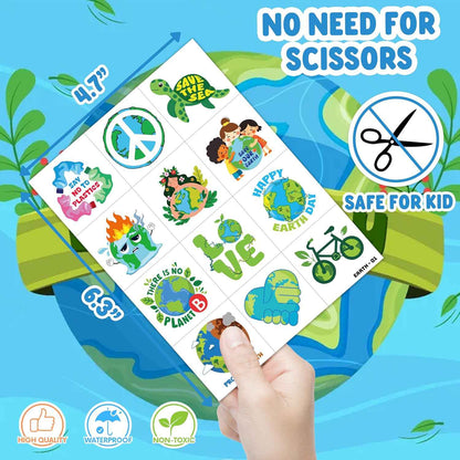 120 PCS Earth Day Environment Pre-Cut Temporary Tattoos for Kids | Super Cute Themed Birthday Party Favors, Supplies, Decorations, Fake Tattoo Stickers, School Rewards Prizes & Gifts Boys & Girls