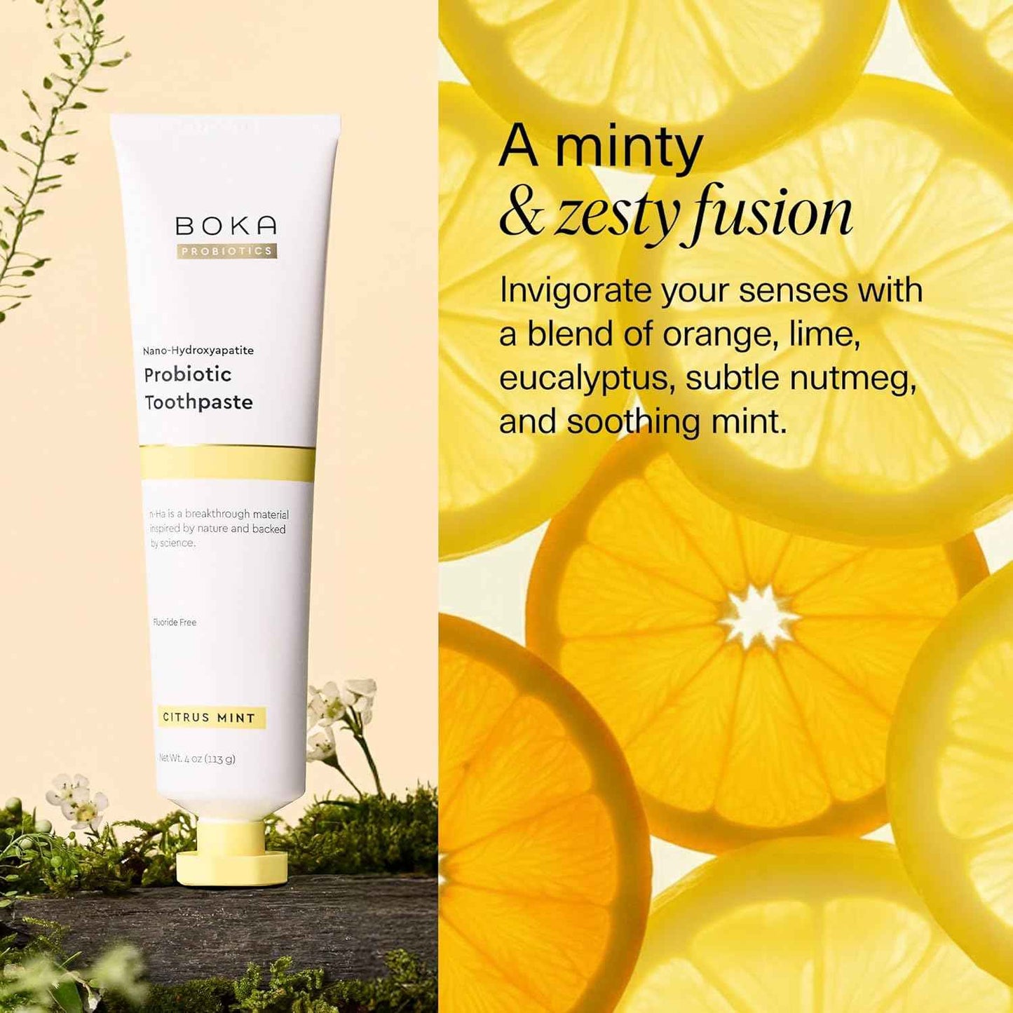 Boka Fluoride Free Toothpaste, Nano Hydroxyapatite Toothpaste, Appropriate for Sensitive Teeth - for Adult, Kids Oral Care - Probiotics - Citrus Mint, 4 Fl Oz 1Pk