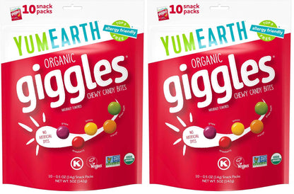 YumEarth Organic Giggles Chewy Candy – Allergy Friendly, No Artificial Dyes, Non GMO, Gluten Free, Fruit Flavored, Vegan Candy Snacks 0.5 oz