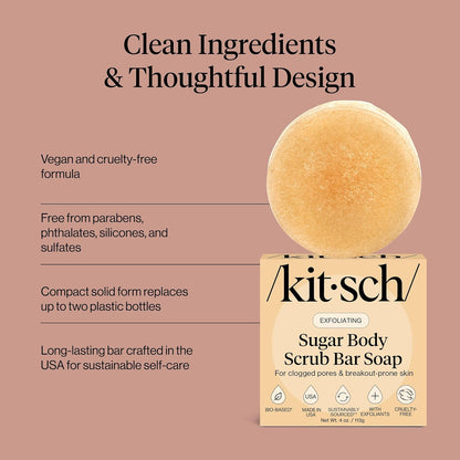Kitsch_Exfoliating_Sugar_Body_Scrub_Bar_Soap_–_Polishing_Soap_Bar_with_Granules,_Walnut_Shell_&_Coconut_Oil_–_Hydrating_Exfoliating_Body_Scrub_for_Smooth,_Glowing_Skin_Care_–_Made_in_the_USA_-_4_oz