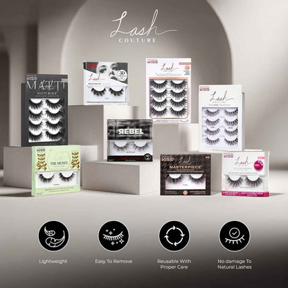 KISS Lash Couture Faux Mink False Eyelashes Multipack, 12mm, Multiple Lengths, Reusable, Cruelty Free, Vegan, Exclusive knot-free lash band, 4 Pairs