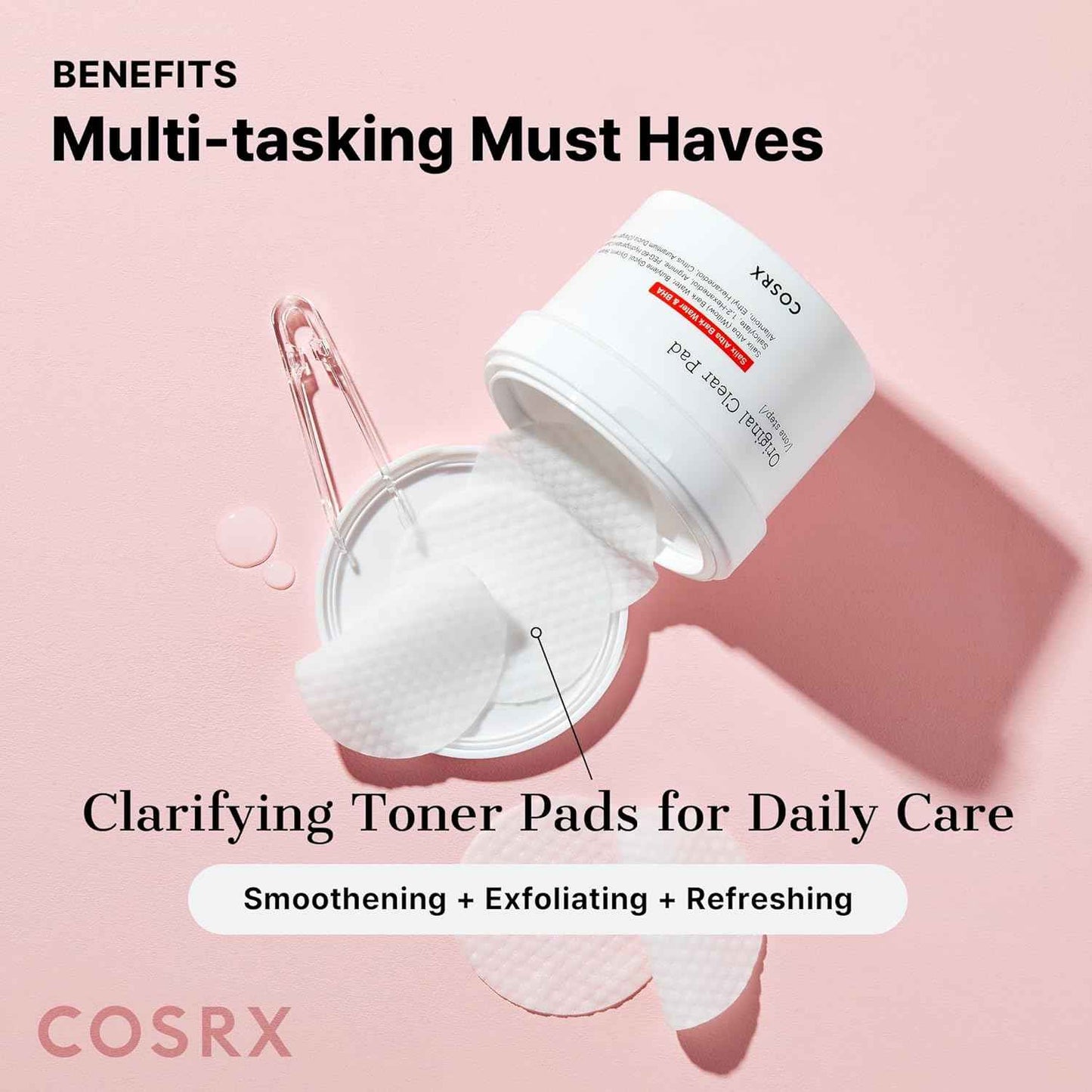 COSRX BHA Toner Pads, 70 Sheets, Exfoliating Pads for Dead Skin & Blackheads, Minimize Pores, Prevent Breakouts, Improve Skin Texture, Korean Skin Care