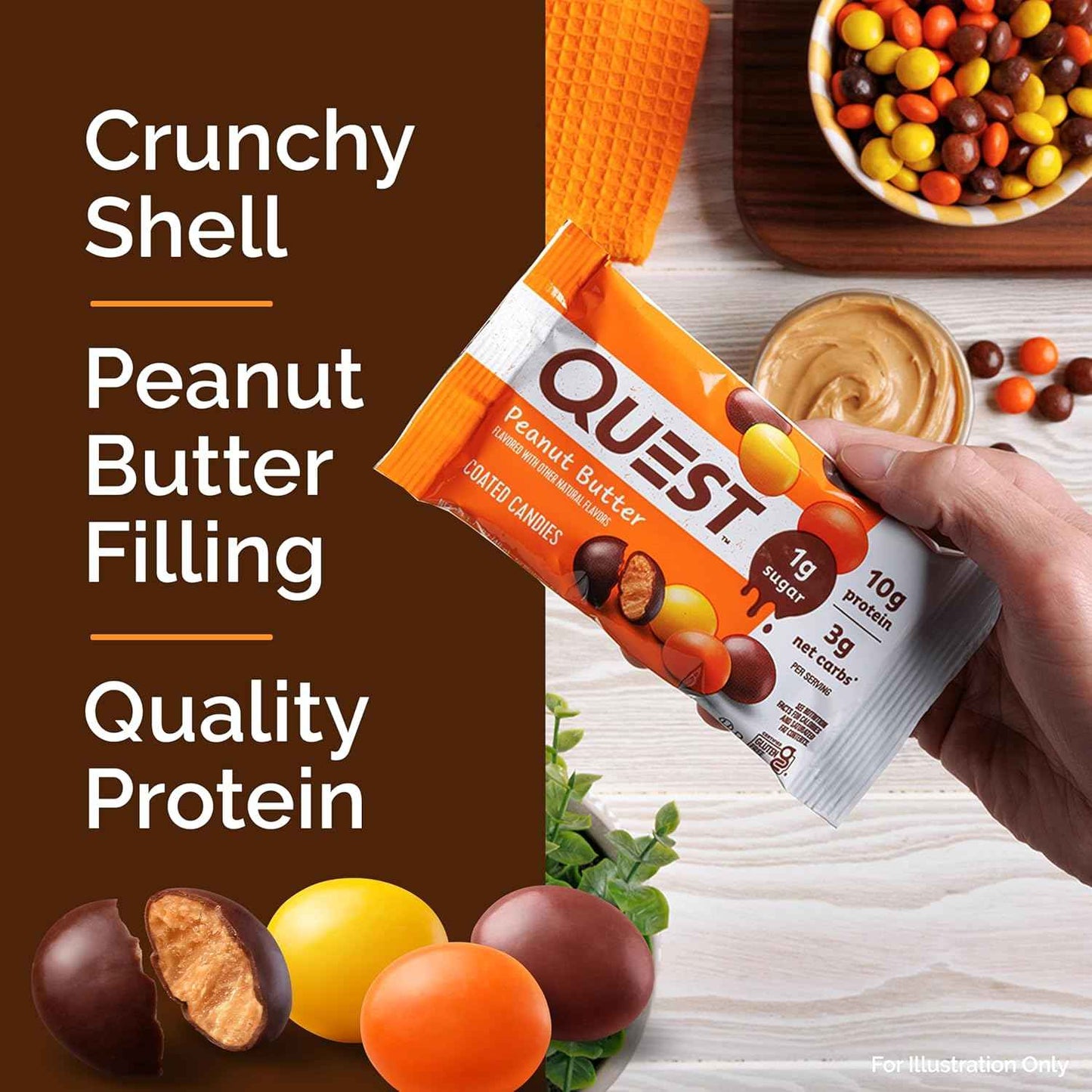 Quest Nutrition Coated Candies, 1g Sugar, 10g Protein, 4g Net Carbs, Gluten Free, Keto Friendly, 12 Count