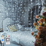 Curtain Light for Bedroom, 200LED 6.6x6.6ft Warm White Window Wall Hanging Fairy Curtain String Light, 8 Modes Remote Fairy String Lights Indoor for Wedding Party Home Garden Decorations