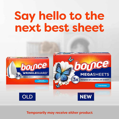 Bounce Mega Dryer Sheets, Fresh Breeze, 130 Count, Mega Fabric Softener Sheets with Static Control, Wrinkle Reduction, Extra Softness, Lasting Scent, Repels Lint