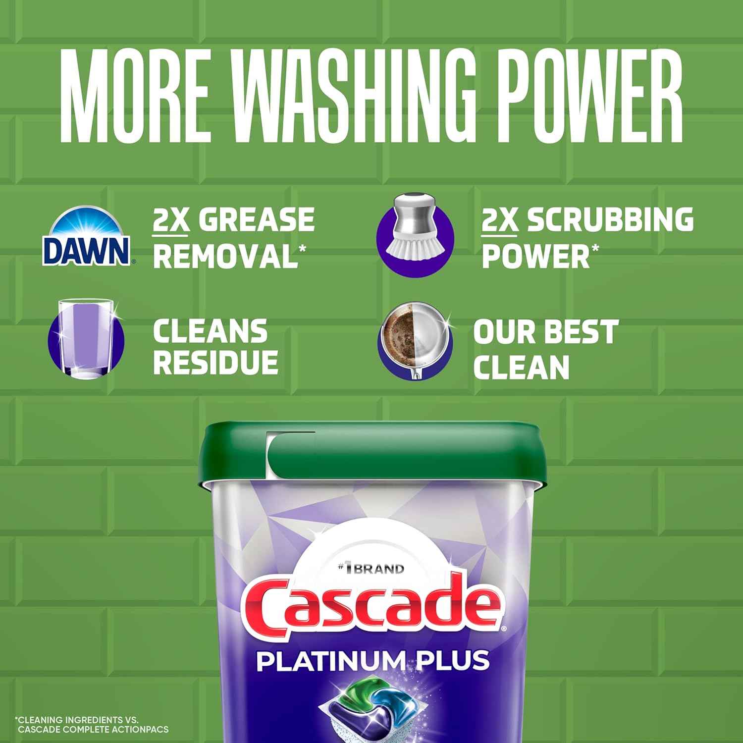 Cascade Platinum Plus Dishwasher Pods, Dish Detergent Soap, Clean Scent, 62 Count