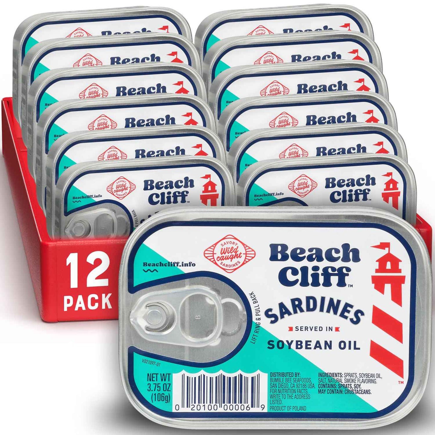 Beach Cliff Wild Caught Sardines, 3.75 oz Can - 13g Protein per Serving - Gluten Free, Keto Friendly - Great for Pasta & Seafood Recipes