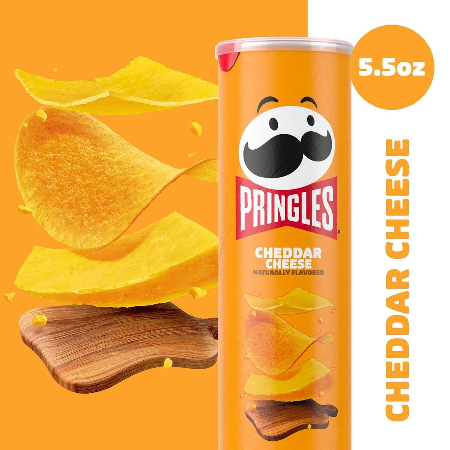 Pringles Potato Crisps Chips, Lunch Snacks, On-the-Go Snacks, Cheddar Cheese, 5.5oz Can (1 Can)