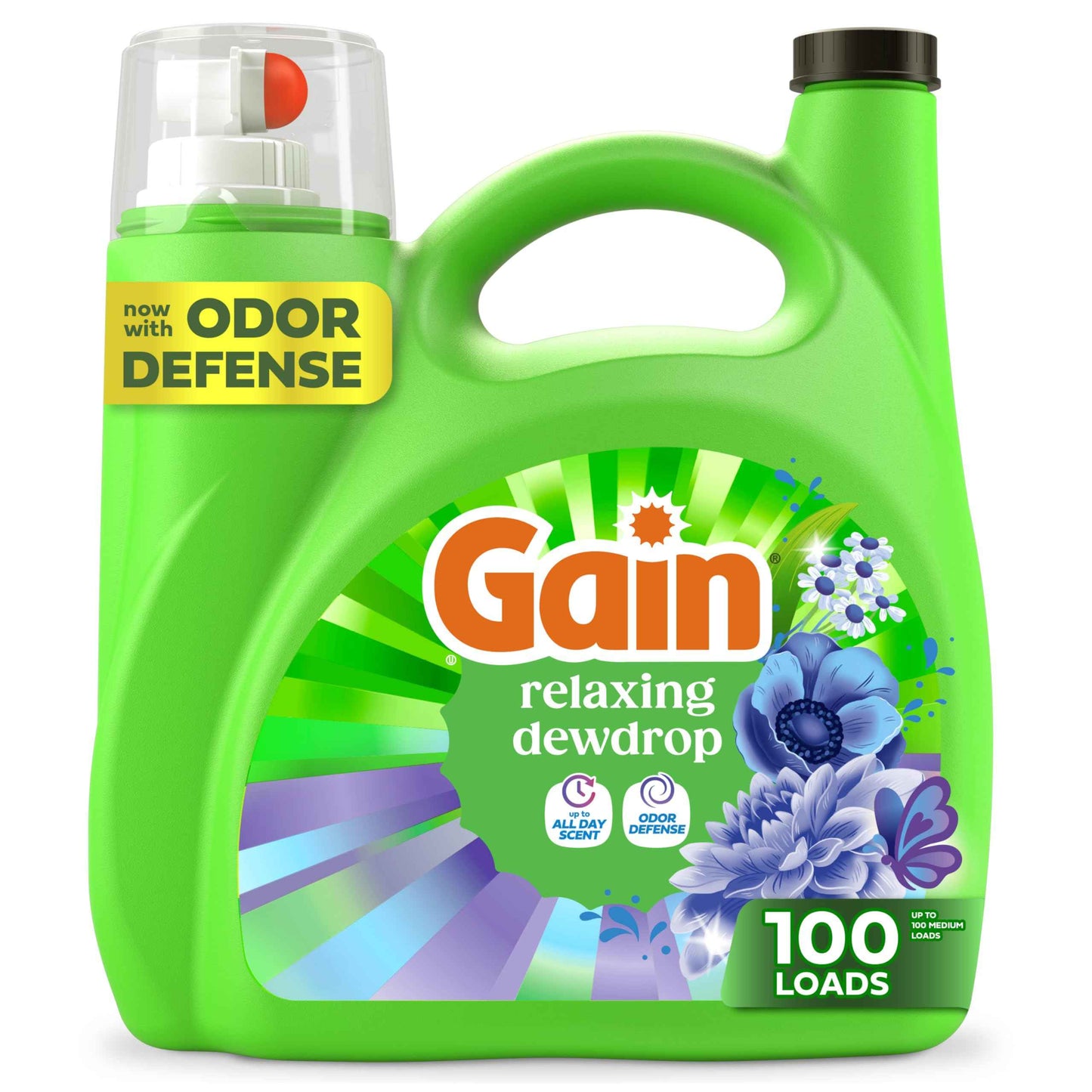 Gain Liquid Laundry Detergent, With Odor Defense, Relaxing Dewdrop Scent, Laundry Soap For HE Washing Machines, 132 fl oz, 100 Loads (Packaging May Vary)