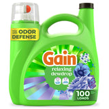 Gain Liquid Laundry Detergent, With Odor Defense, Relaxing Dewdrop Scent, Laundry Soap For HE Washing Machines, 132 fl oz, 100 Loads (Packaging May Vary)