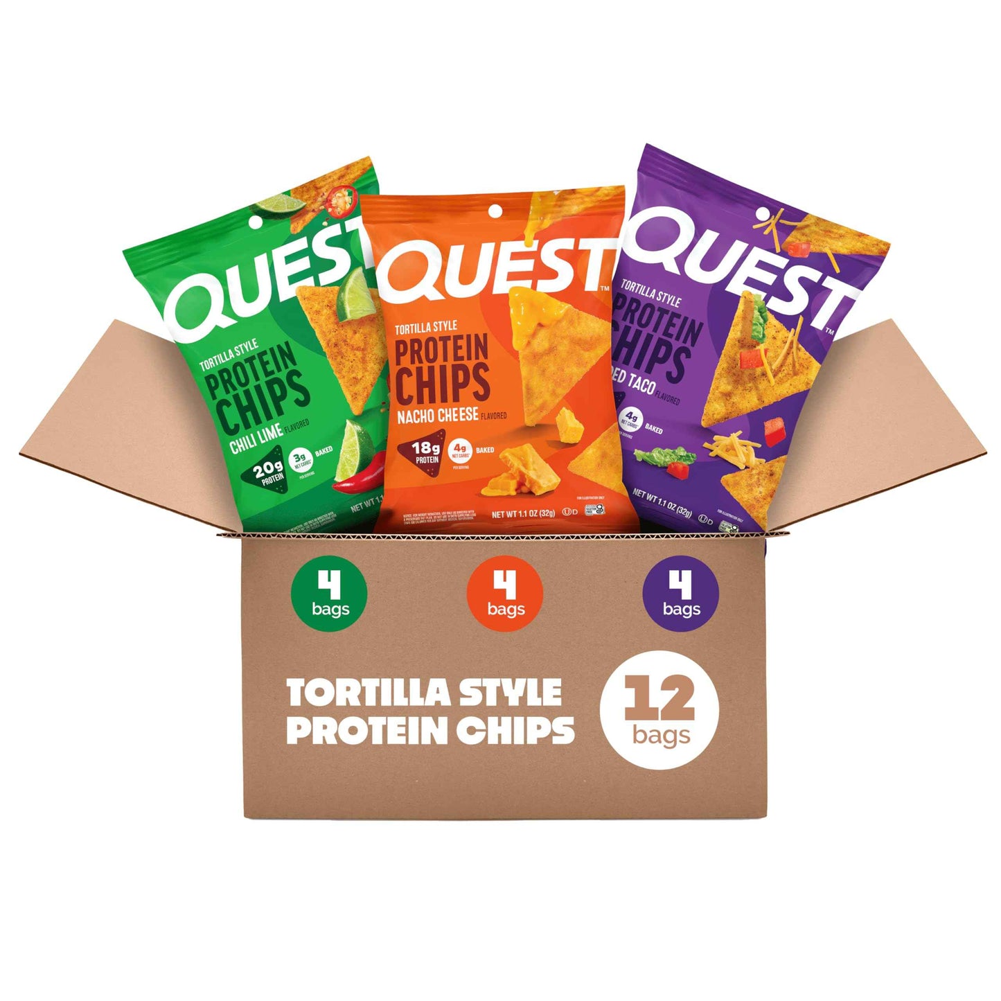 Quest Nutrition Tortilla Style Protein Chips, 20g Protein, 3g Net Carbs, Low Carb, Gluten Free, 1.1 oz