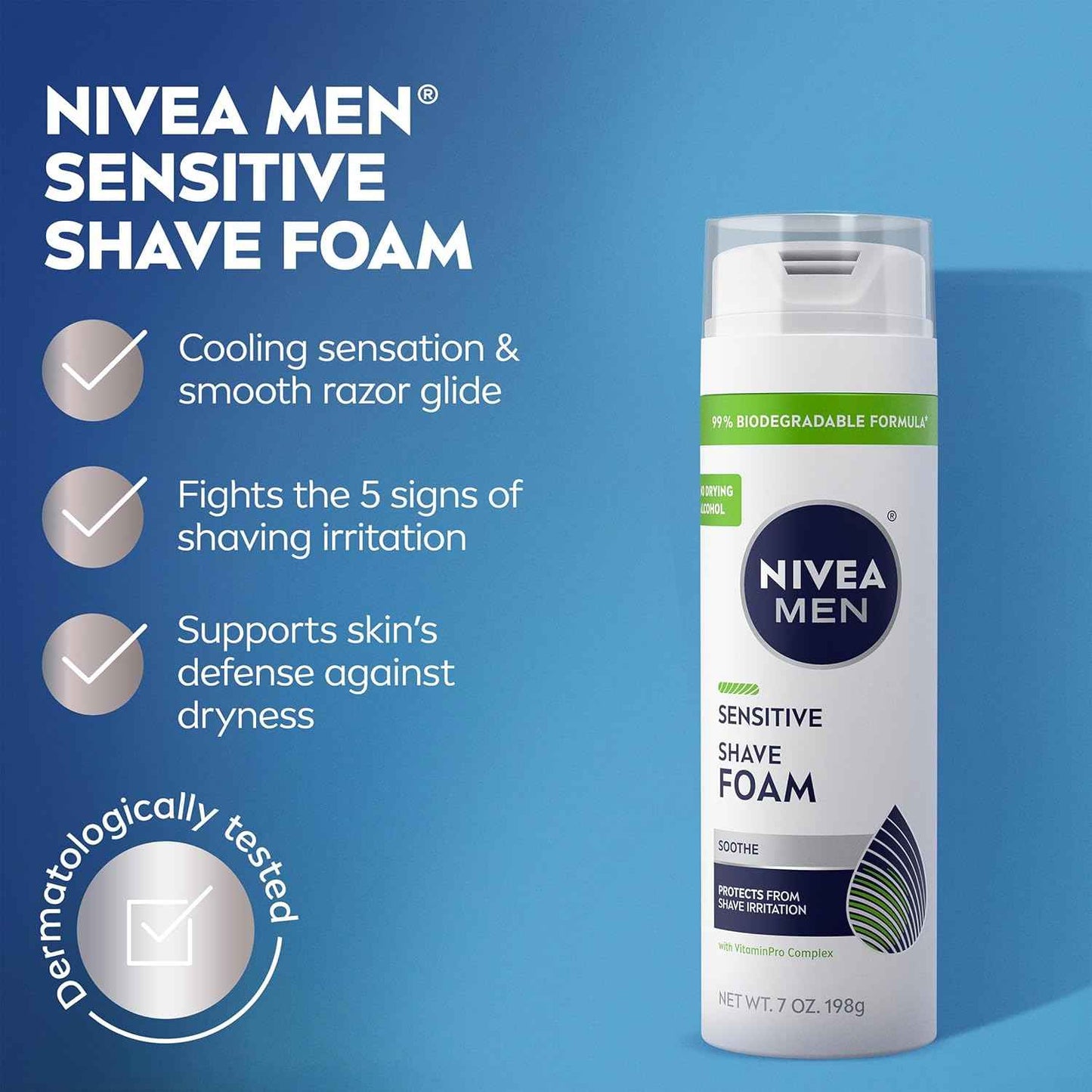 NIVEA MEN Sensitive Shave Foam with Vitamin E, Soothing Chamomile and Witch Hazel Extracts