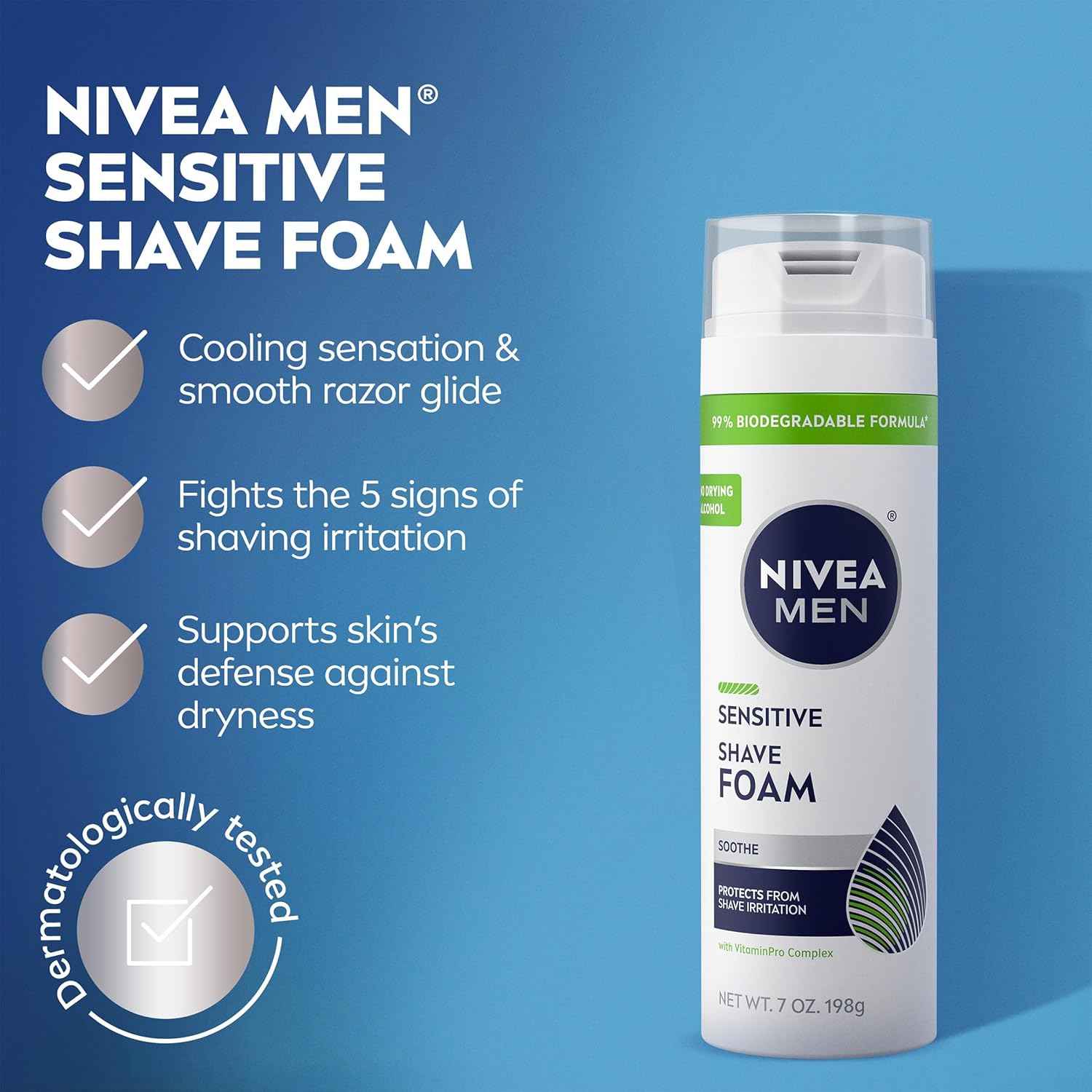 NIVEA MEN Sensitive Shave Foam with Vitamin E, Soothing Chamomile and Witch Hazel Extracts