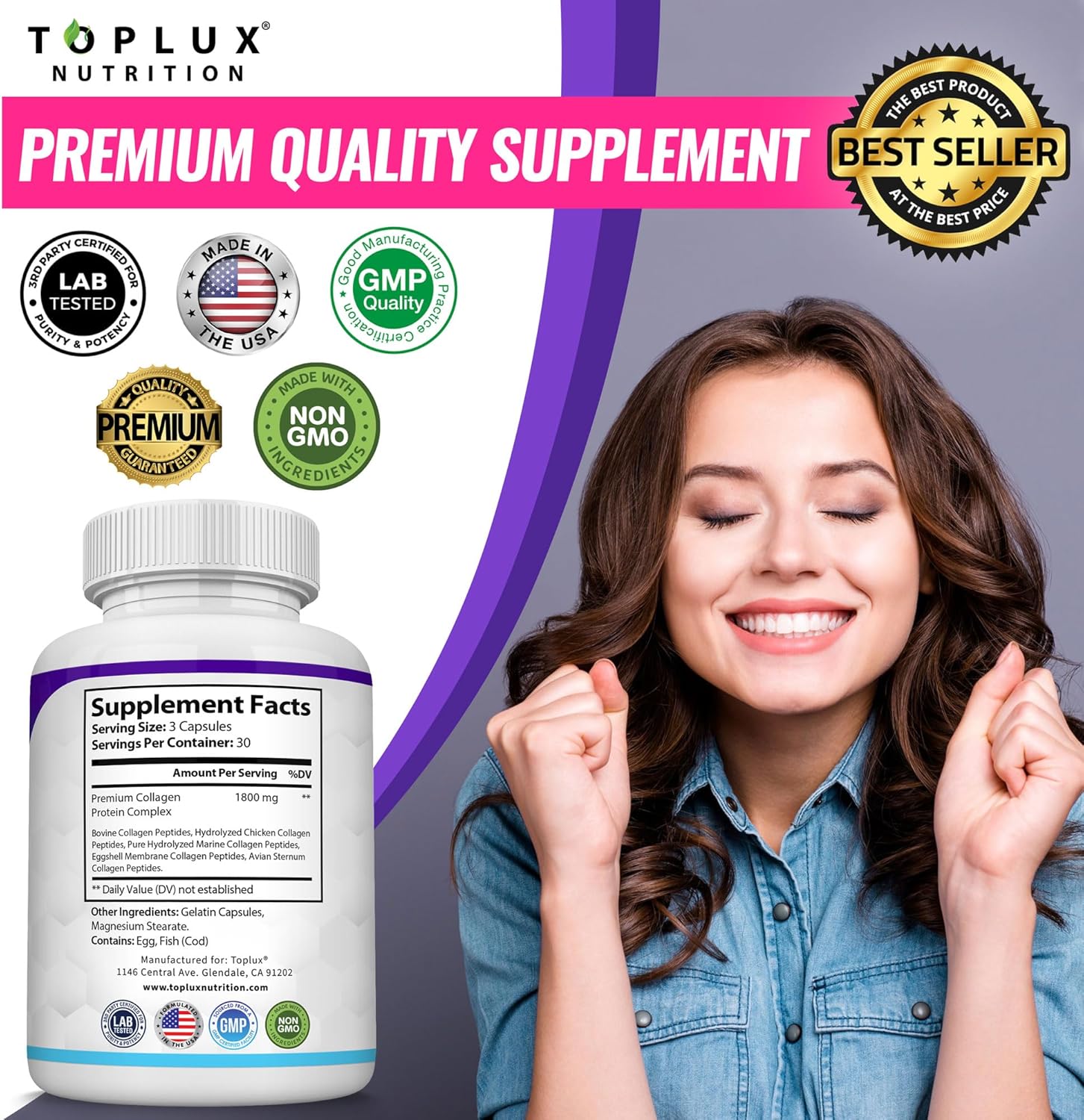 Toplux_Multi_Collagen_Peptides_Pills_1800_Mg_Complex_-_Type_I,_II,_III,_V,_X_Premium_Collagen_Complex_for_Better_Skin_&_Hair,_Strong_Joint,_Hydrolyzed_Protein,_for_Men_Women,_90_Capsules,_Supplement