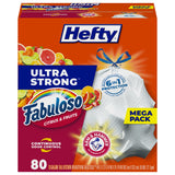 Hefty Ultra Strong 13 Gallon Trash Bags, Tall Kitchen Trash Bags 13 Gallon Size, White, Fabuloso Citrus & Fruits Scent, 80 Bags