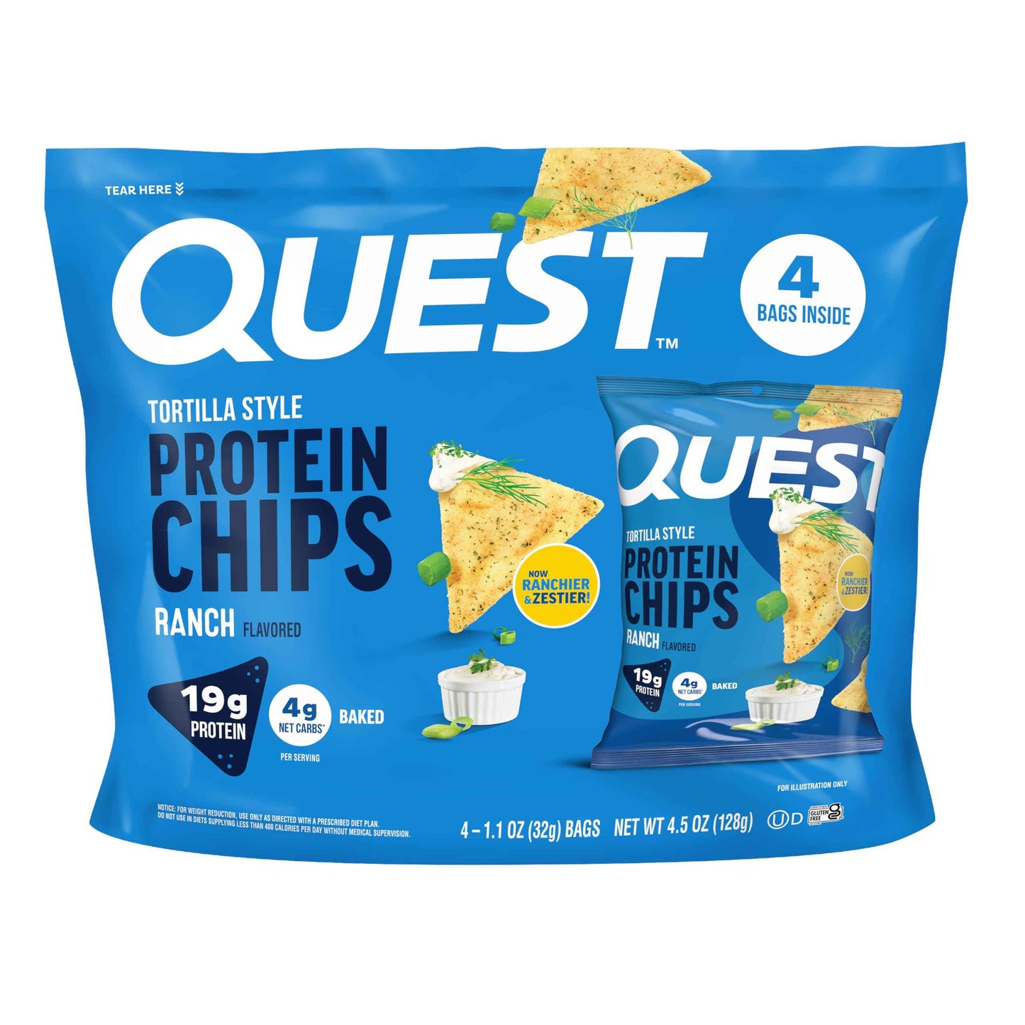 Quest Nutrition Tortilla Style Protein Chips, 20g Protein, 3g Net Carbs, Low Carb, Gluten Free, 1.1 oz