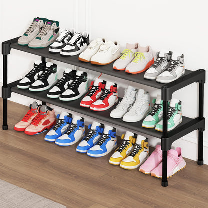 SAN HE Long Shoe Rack-Shoe Organizer 2 Tier Shoe Rack for Closet Front Door Entryway Garage, Stackable Free Standing and Freely Combinable Shoe Storage, Space Saving Small Shoe Shelves.