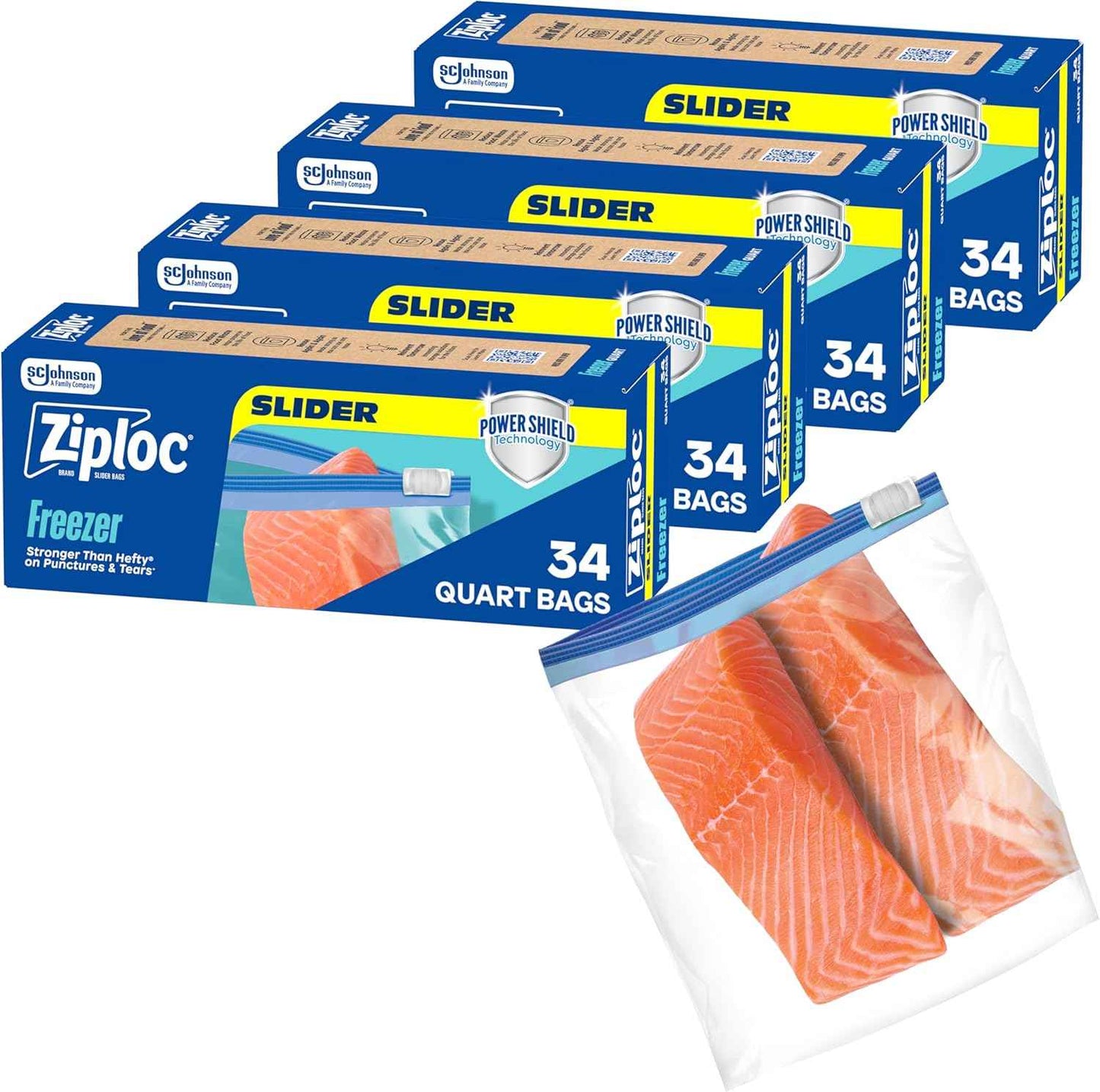 Ziploc Quart Food Storage Freezer Slider Bags, Power Shield Technology for More Durability