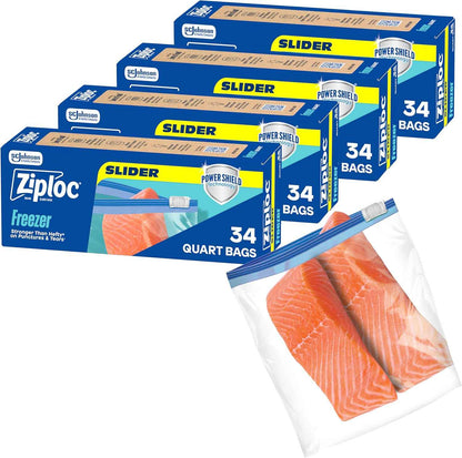 Ziploc Quart Food Storage Freezer Slider Bags, Power Shield Technology for More Durability