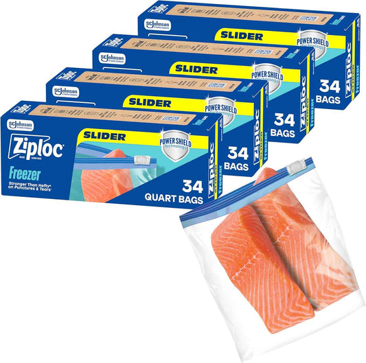 Ziploc Quart Food Storage Freezer Slider Bags, Power Shield Technology for More Durability