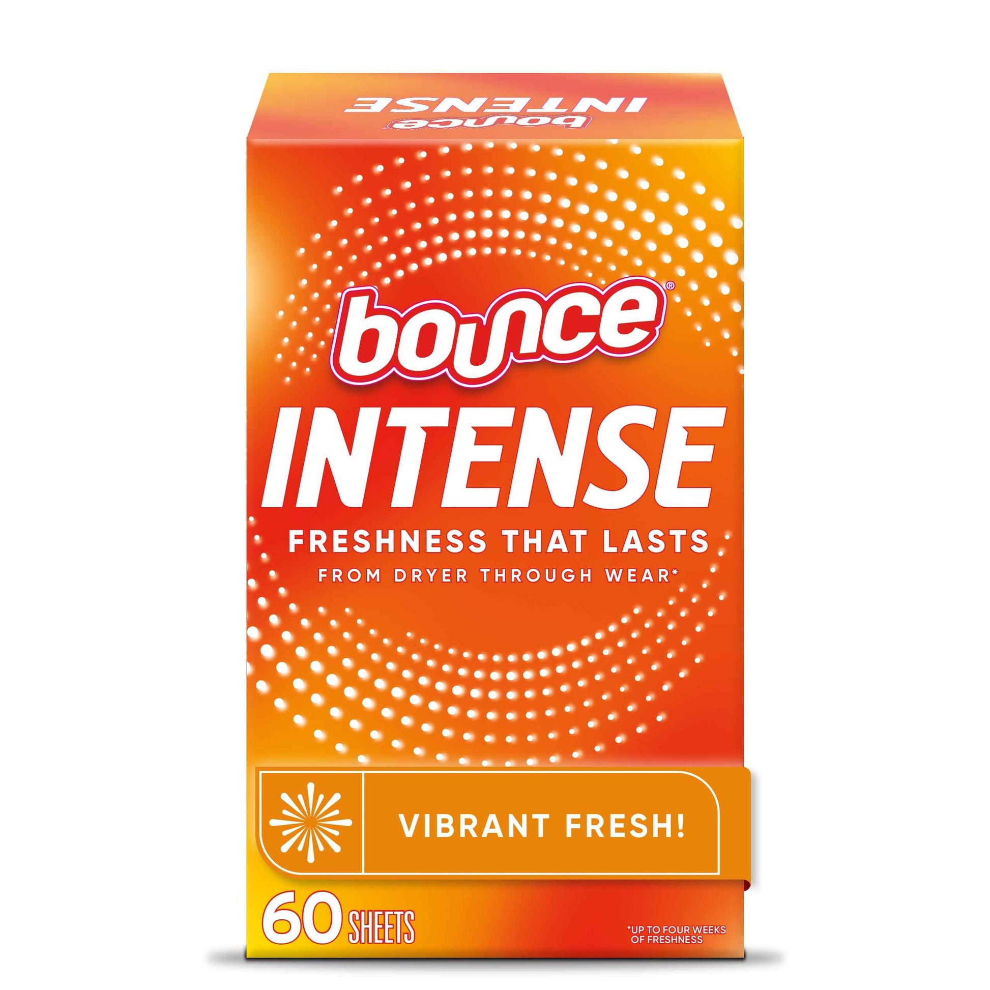 Bounce Intense Dryer Sheets, Vibrant Fresh, 60 Count, Scent Boosting Dryer Sheet