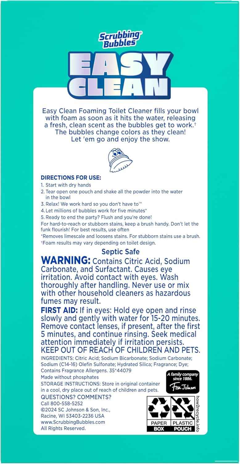 Scrubbing Bubbles Easy Clean Foaming Toilet Bowl Cleaner, Easy Drop In Powder Pouches
