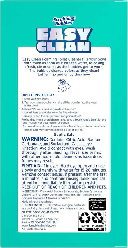 Scrubbing Bubbles Easy Clean Foaming Toilet Bowl Cleaner, Easy Drop In Powder Pouches