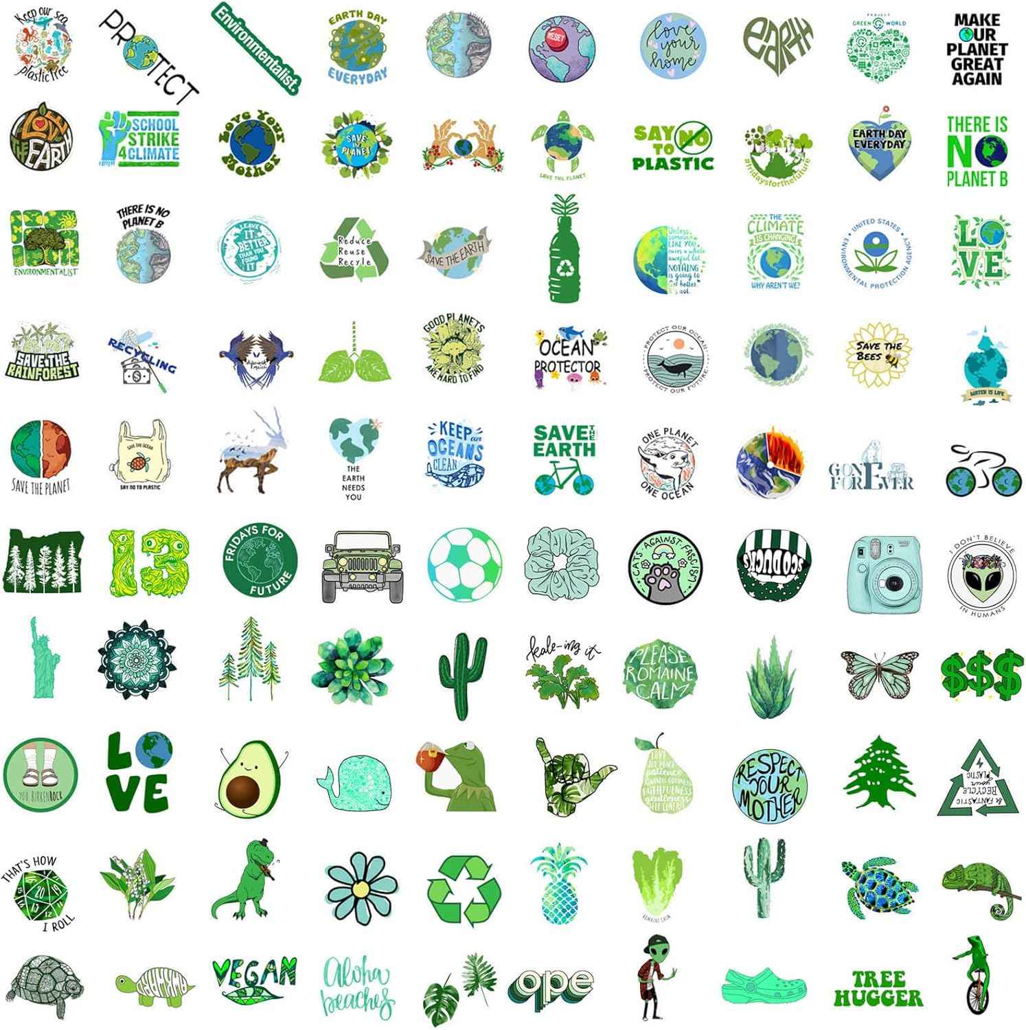 100PCS Earth Day Stickers, Environmental Protection Vinyl Waterproof Stickers for Water Bottles, Laptops, Skateboards & Notebooks, Save the Earth Environmental Decals for Kids Teens Students