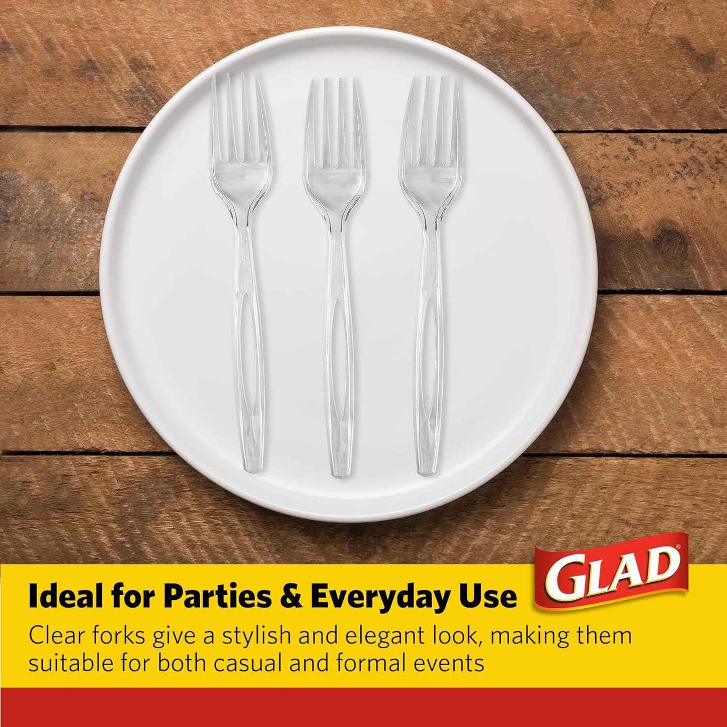 Glad Clear Heavy Duty Plastic Forks, Reduced-Plastic Open Handle, Break-Resistant Disposable or Top-Rack Reusable Cutlery for Parties, Camping & Everyday Meals, Standard Size,