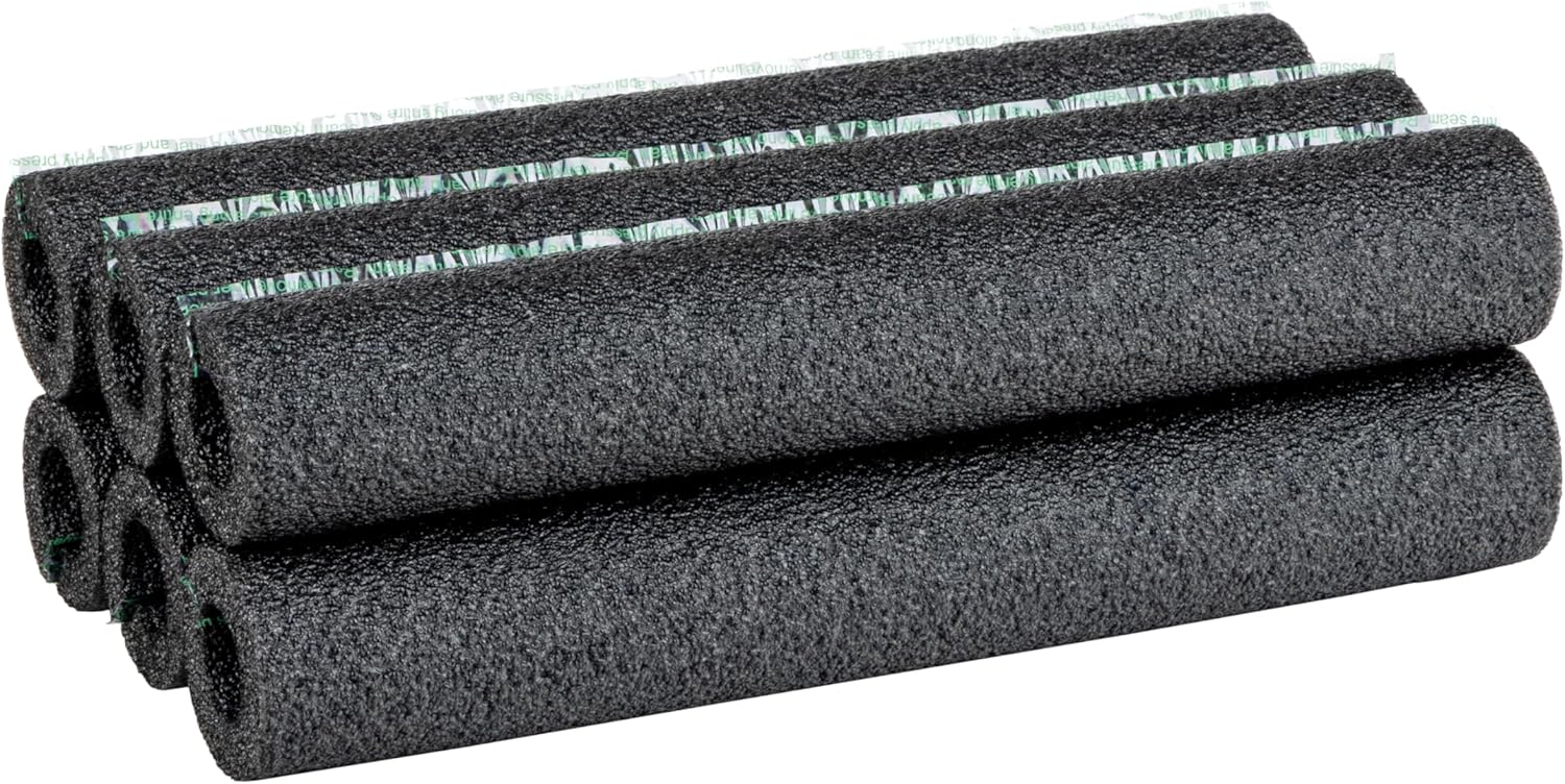 Duck_Brand_Foam_Pipe_Covers,_Pipe_Insulation_Foam_Tubes_for_Hot_and_Cold_Water_Pipes,_Pre_Slit_and_Self_Sealing_Adhesive_Edge,_0.75_in._x_1_Ft.,_6_Sticks_Per_Package,_6_Feet_Total,_Black