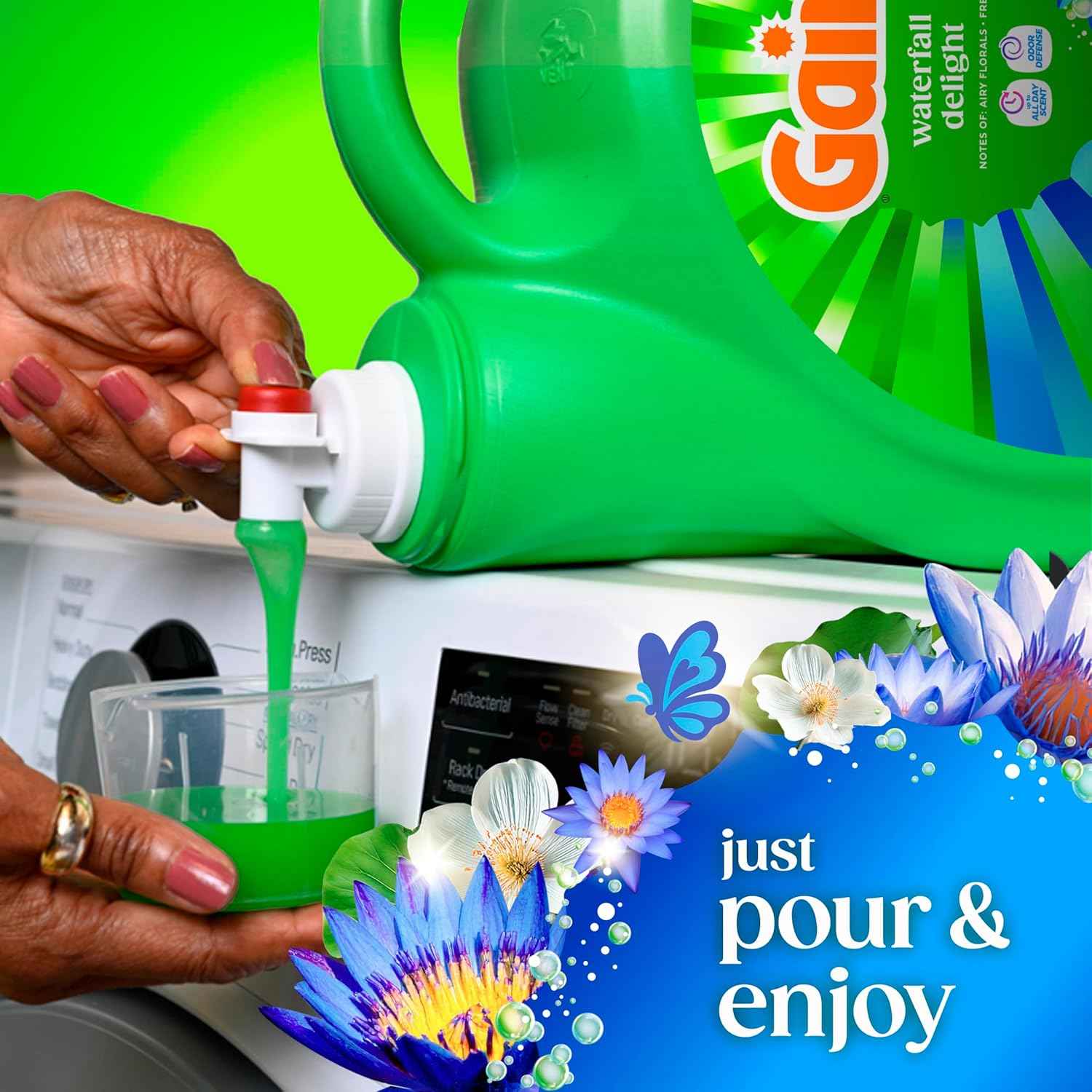 Gain Liquid Laundry Detergent with Odor Defense, Waterfall Delight Scent, Laundry Soap For HE Washing Machines