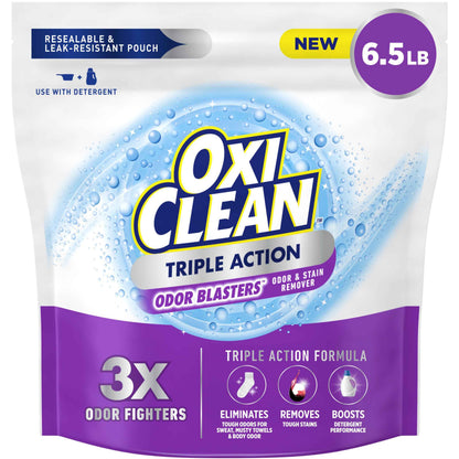 OxiClean Triple Action Odor and Stain Remover Powder, Use with Detergent, Eliminates Tough Odors and Removes Stains, Color Safe and Chlorine Free