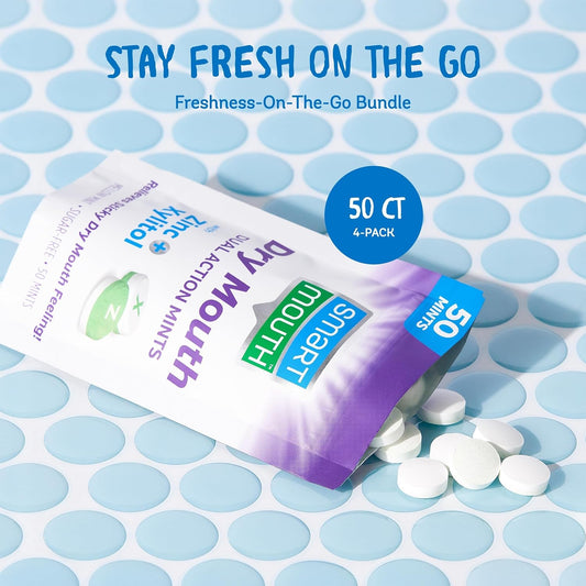 SmartMouth Dry Mouth Dual-Action Mints - Sugar-Free Breath Mints - 50 Count, Mellow Mint