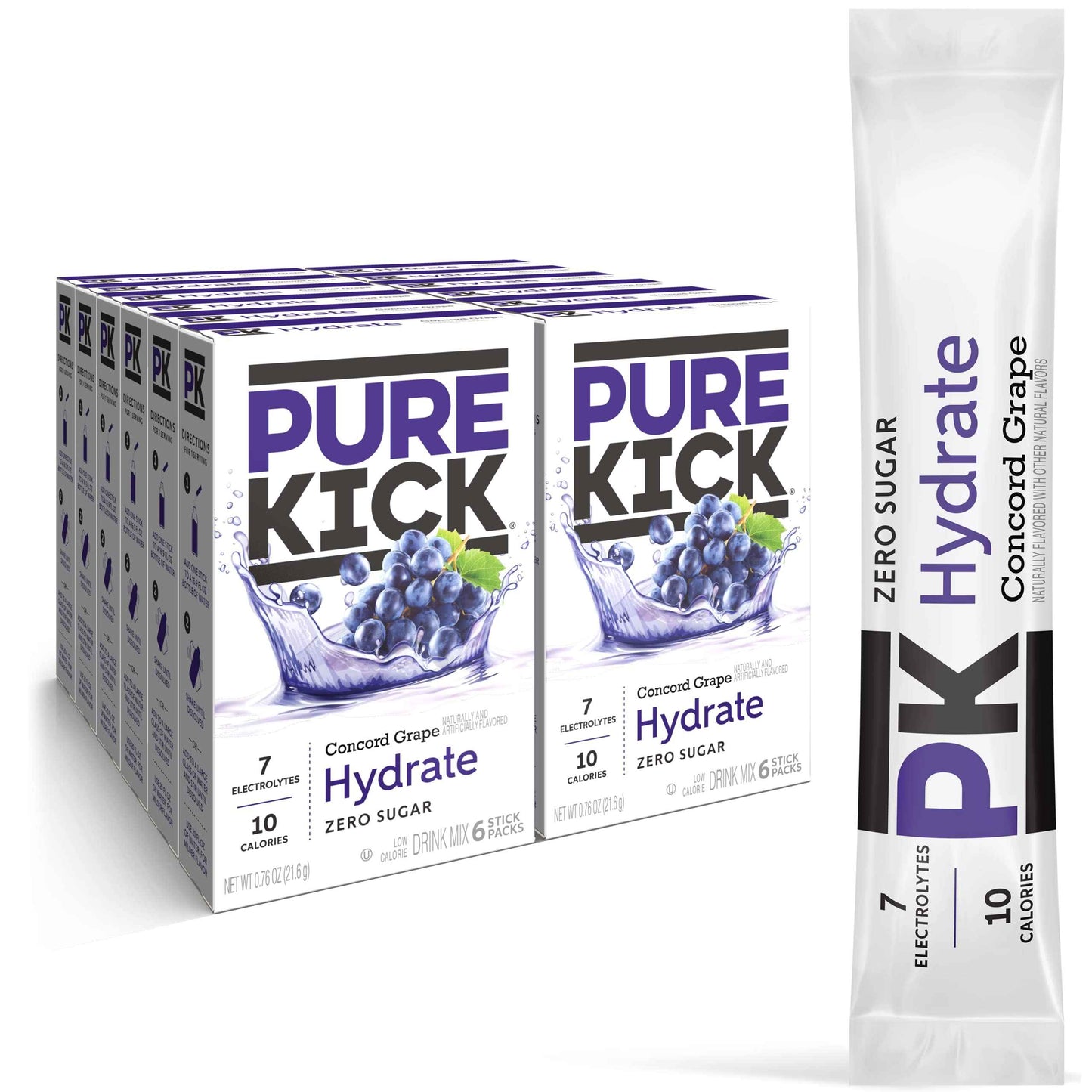 Pure Kick Hydration Singles To Go Drink Mix, Includes 12 Boxes with 6 Packets in each Box, 72 Total Packets