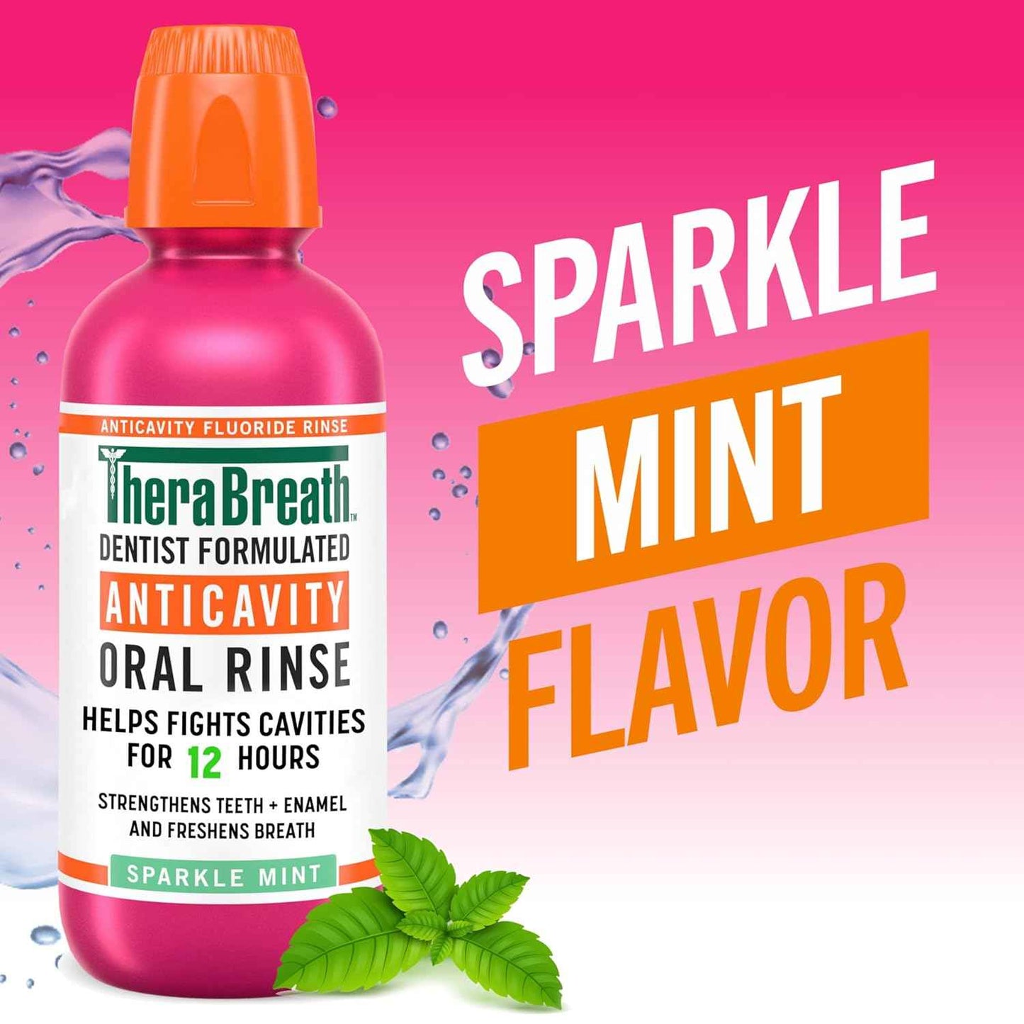 TheraBreath Anticavity Fluoride Oral Rinse Mouthwash, Fights Cavities, Strengthens Enamel and Freshens Breath, Dentist-Formulated, Alcohol-Free, Sparkle Mint Flavor, 16 fl oz, Pack of 2