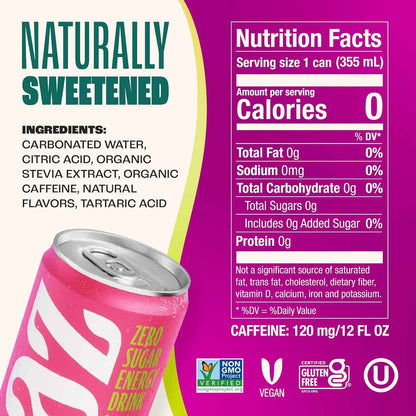 Zevia Zero Sugar Energy Drink– Naturally Sweetened, Non-GMO Project Verified, Gluten-Free, Vegan