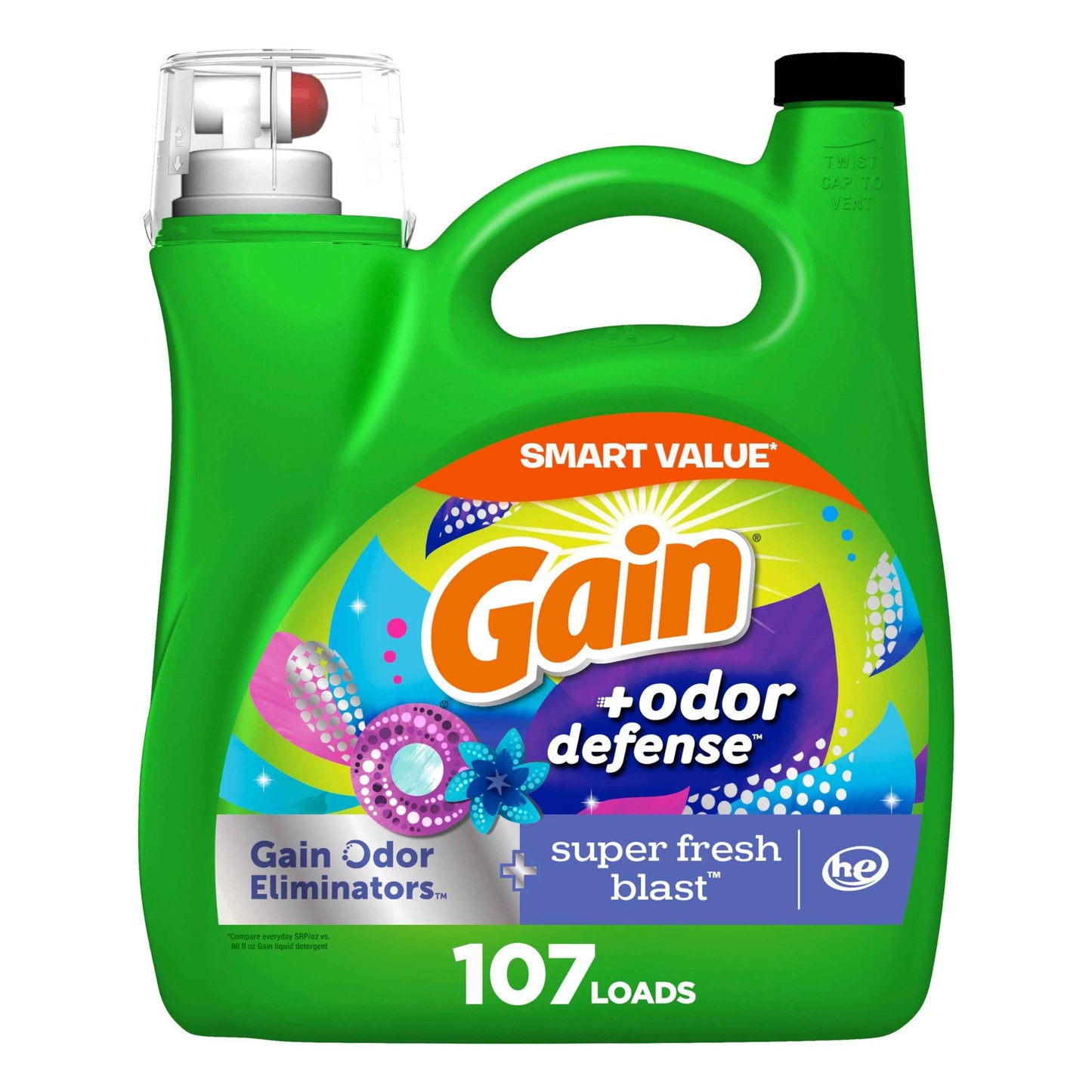 Gain Odor Defense Liquid Laundry Detergent, Super Fresh Blast Scent, 2 in 1, Laundry Detergent Liquid Soap, HE compatible