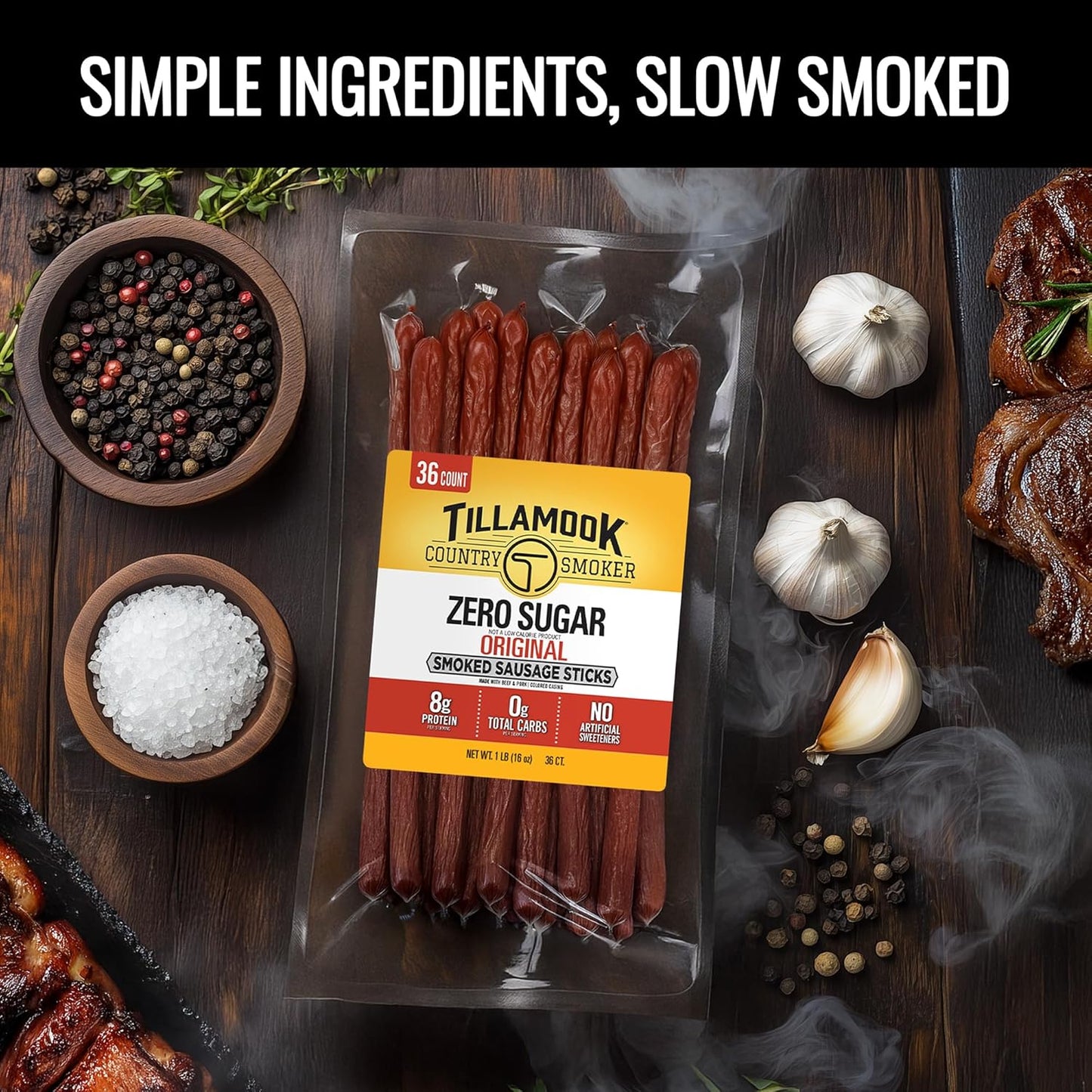 Tillamook_Country_Smoker_Smoked_Sausage,_Zero_Sugar,_Original,_16_Ounce_(36_Count_Meat_Sticks_Bulk_Pack)_Real_Hardwood_Smoked_Sausages,_Low_Carb,_High_Protein_Ready_to_Eat_Keto_Snack