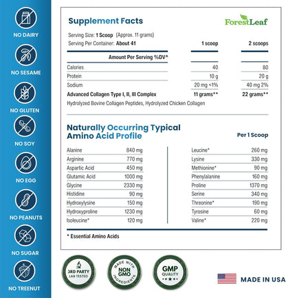 ForestLeaf_Collagen_Peptides_Powder_Unflavored_-_Hydrolyzed_Grass_Fed_Keto_Collagen_Protein_Powder_Type_1,_2_&_3_-_Vital_Hair,_Skin,_Nails,_Joints,_Recovery,_11g_Per_Serving
