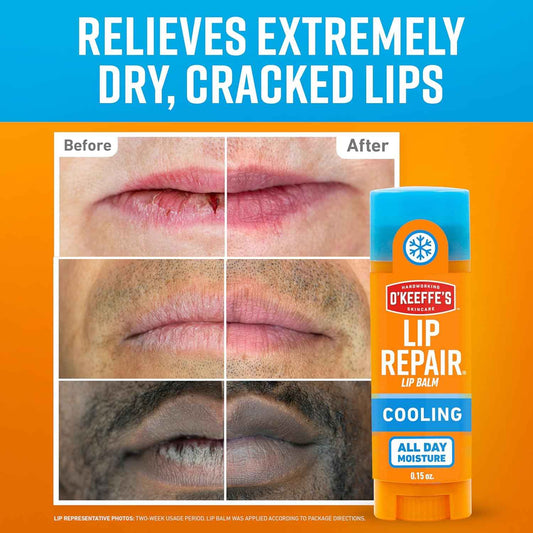 O'Keeffe's Lip Repair Lip Balm With Cooling Relief for Dry, Cracked Lips - Stick (Twin Pack) - Moisturizer for Extremely Cracked, Dry Lips