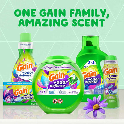 Gain Odor Defense Liquid Laundry Detergent, Super Fresh Blast Scent, 2 in 1, Laundry Detergent Liquid Soap, HE compatible