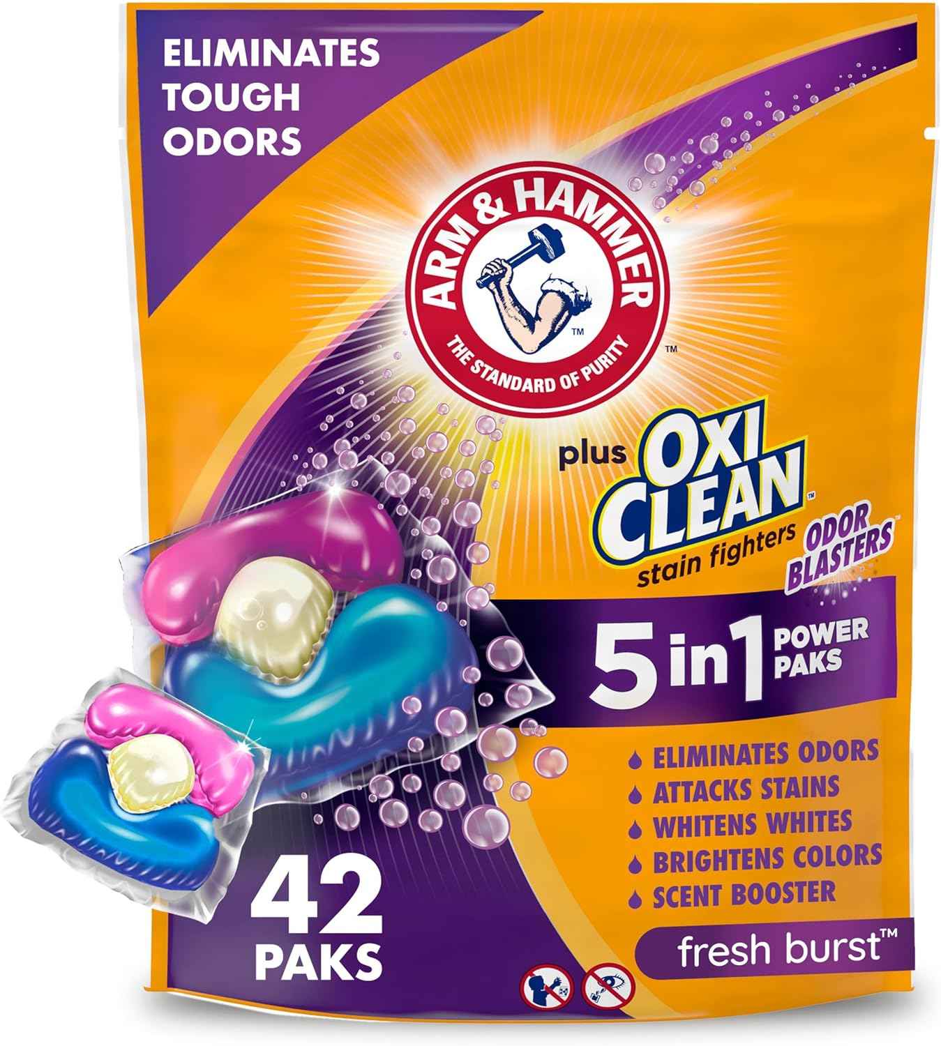 Arm & Hammer Plus OxiClean With Odor Blasters Laundry Detergent 5-IN-1 Power Paks