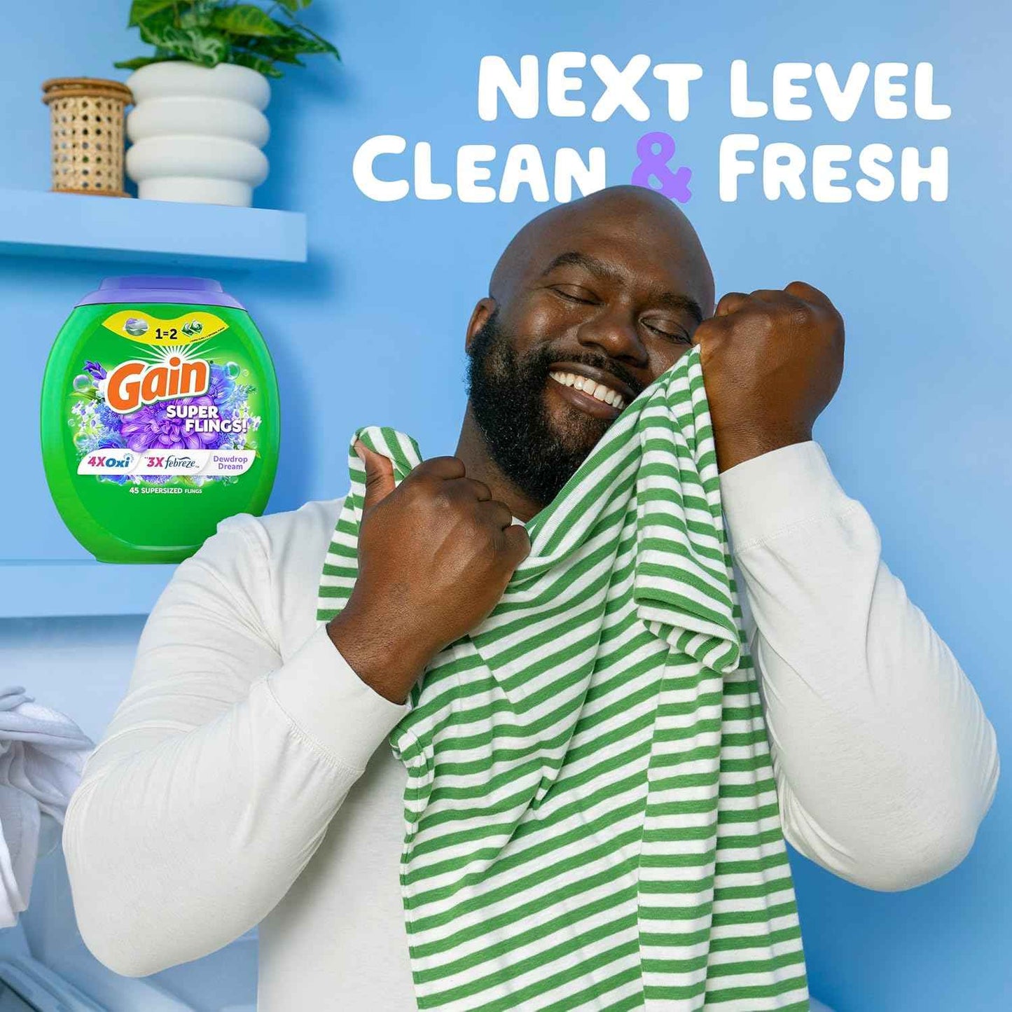 Gain Super Flings Laundry Detergent Pacs, Dewdrop Dream scent, clean and fresh washing detergent laundry soap pacs