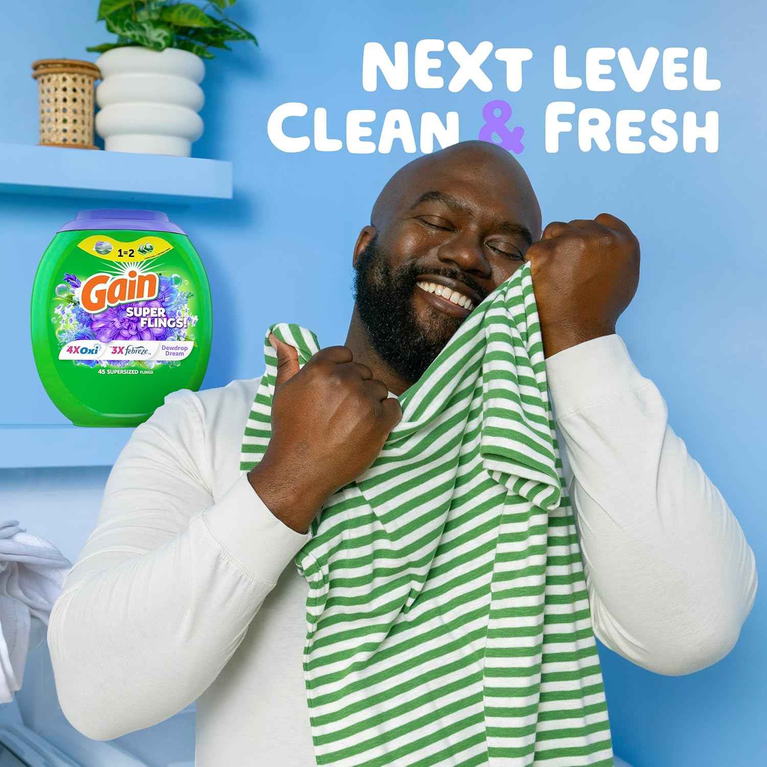 Gain Super Flings Laundry Detergent Pacs, Dewdrop Dream scent, clean and fresh washing detergent laundry soap pacs