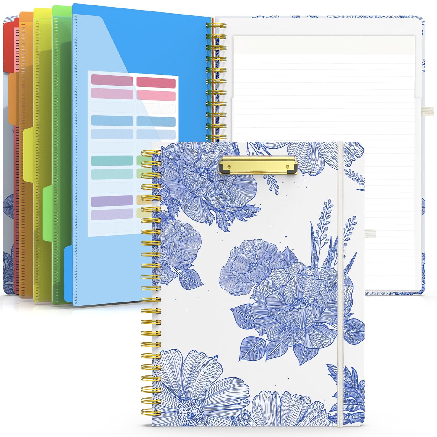Sooez Clipboard Folio with Refillable Notepad, Folder with 10 Storage Pockets for Letter Size, Spiral Clipboard Notebook, Cute Portfolio for School, Office &amp;amp; Nursing