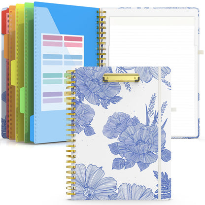 Sooez Clipboard Folio with Refillable Notepad, Folder with 10 Storage Pockets for Letter Size, Spiral Clipboard Notebook, Cute Portfolio for School, Office &amp;amp; Nursing