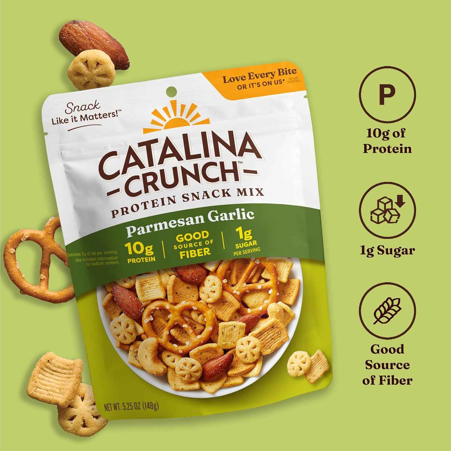 Catalina Crunch Protein Snack Mix - 10g Protein, 1g Sugar per Serving - Good Source of Fiber, Gluten Free - Parmesan Garlic, 5.25 Ounce Bag (Pack of 1)