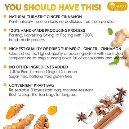 TOG999,_60_Bags_Premium_Turmeric_Ginger_Cinnamon_Tea,_Improve_Digestion,_Support_Brain,_Weight,_Skin_and_Sleep,_Eco-Conscious_Tea_Bags_and_Premium_Natural_Ingredients._Turmeric_Ginger_Herbal_Tea._No_Sugar,_No_Caffeine,_No_Gluten,_Vegan.