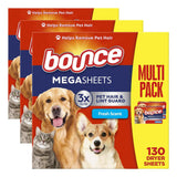 Bounce Pet Hair and Lint Guard Mega Dryer Sheets with 3X Pet Hair Fighters, Fresh Scent