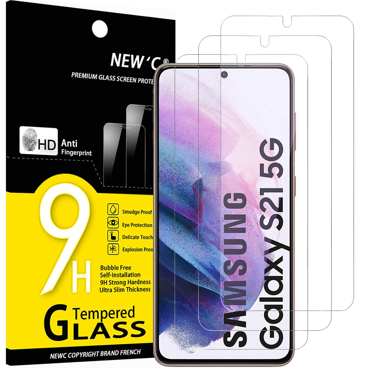 NEW&amp;#39;C 3 Pack Designed for Samsung Galaxy S21 5G (6.2), Screen Protector Tempered Glass, Scratch-Proof, Bubble-Free, Ultra Resistant (0.26 mm HD Ultra Transparent) 9H Hardness Glass